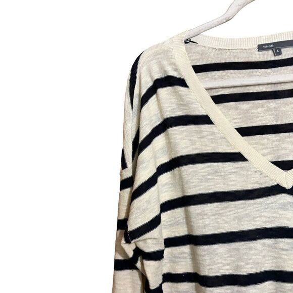 VINCE Sweater Womens Large White Black Stripe Scoop Neck Pullover Sweatshirt - Picture 3 of 8